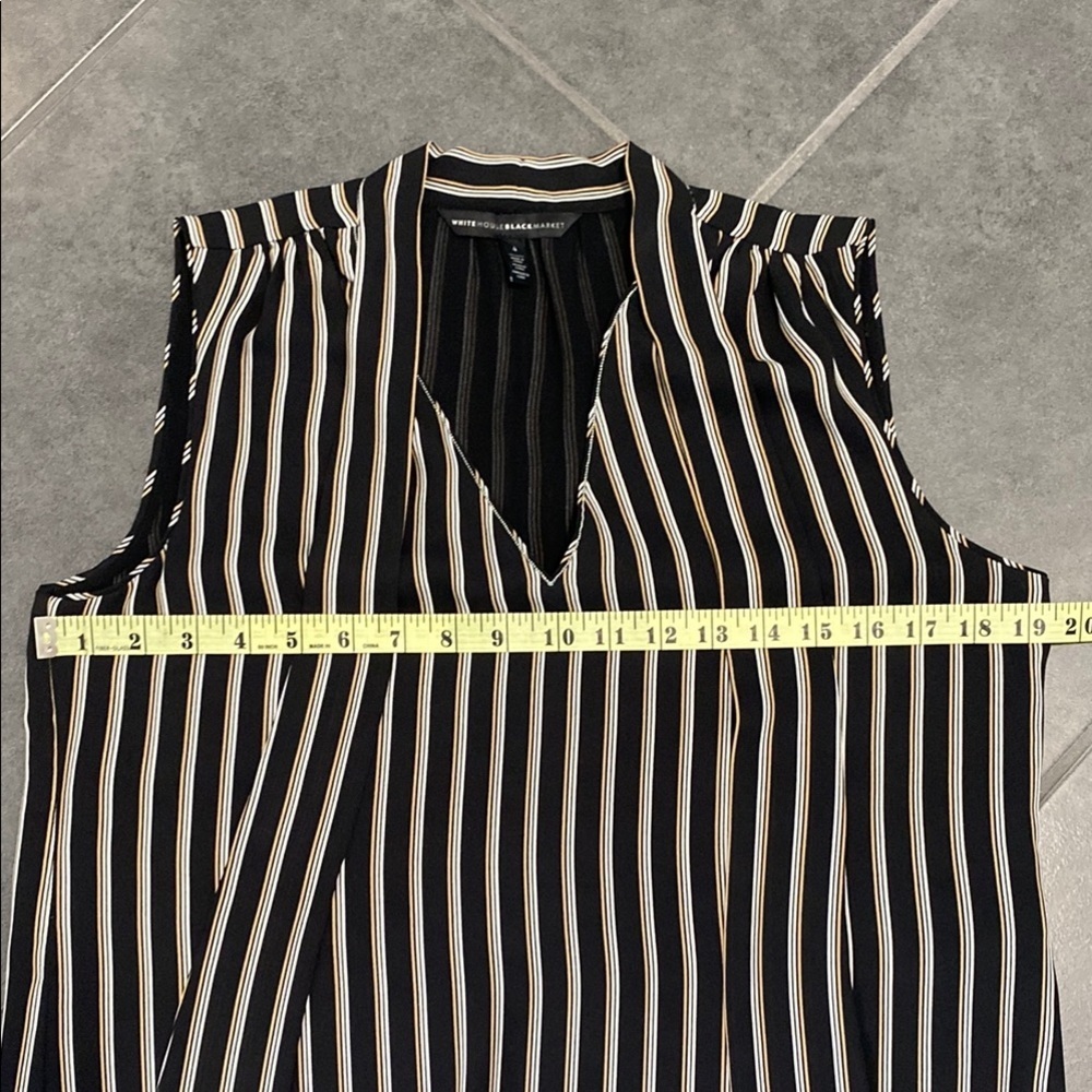 White House Black Market Striped Top Sz 4 Ball-Chain Tie-Neck Stripe Shell - Picture 7 of 9